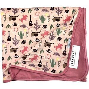 KicKee Pants‎ Toddler Girl Rodeo Cowgirl Big Blanket 40x60 Bamboo Pink Peach NWT